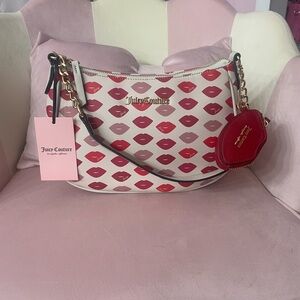 Juicy Couture Red and Pink Lip Print Shoulder Bag